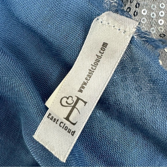 Huge Teal Blue Sequined Lightweight Scarf Wrap Beach Coverup - Picture 7 of 9